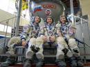 (L-R) Thomas Pesquet, KG5FYG, Oleg Novitskiy, and Peggy Whitson, KC5ZTD. [NASA photo] 